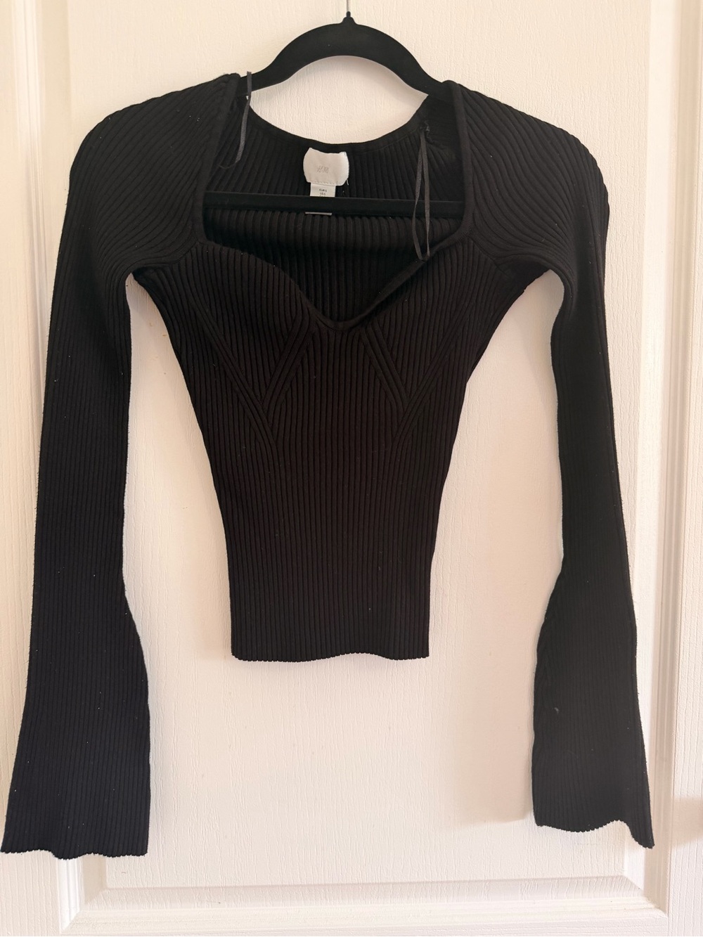 H&M Black Ribbed Long-Sleeve Fitted Top